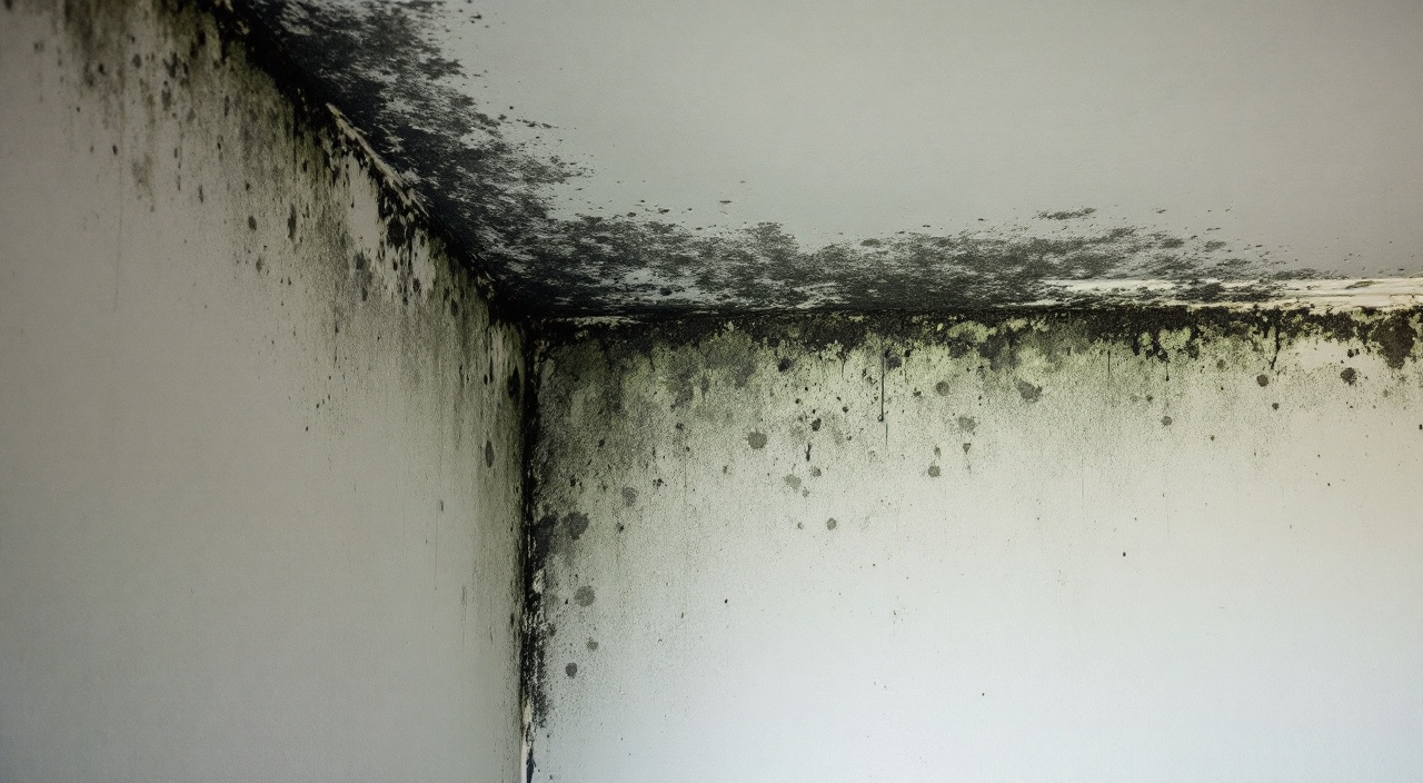 Moisissures en jonction de mur et de plafond